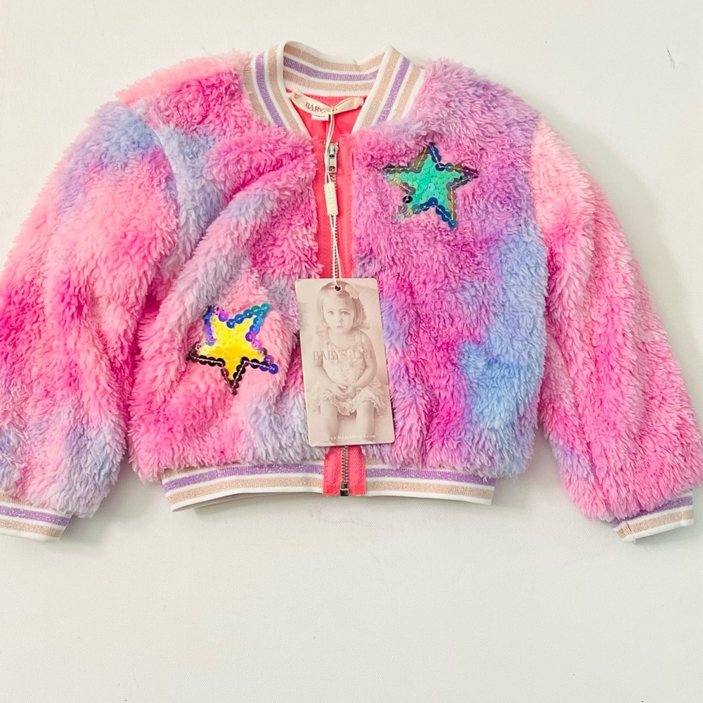 Baby Sara Little Girl's Tie Dye Faux  Fur Bomber Jacket NWT